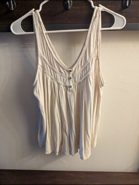 Maurices Cream V-Neck Button-Front Knit Tank Oatmeal Women's Large